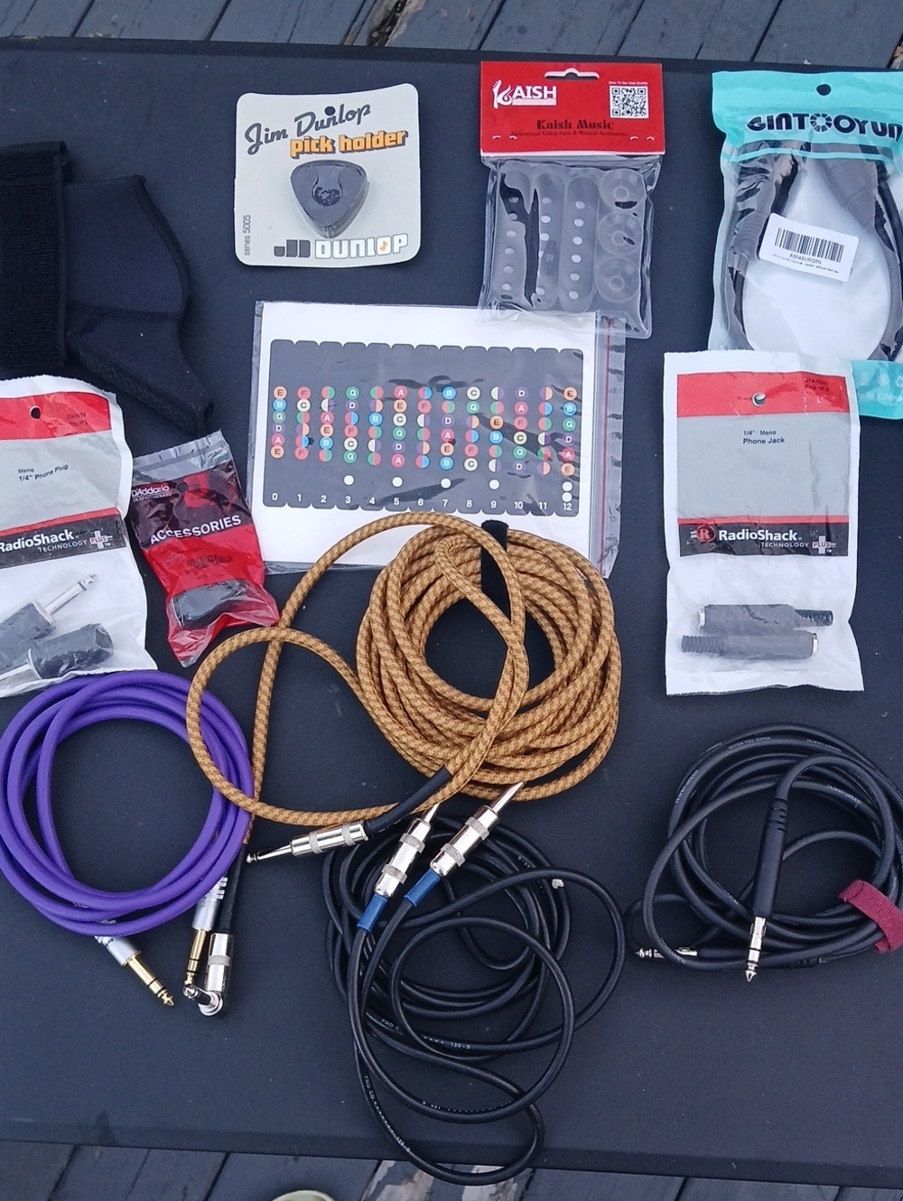 Assorted Guitar Cables - Black, Purple, Brown And Accesories